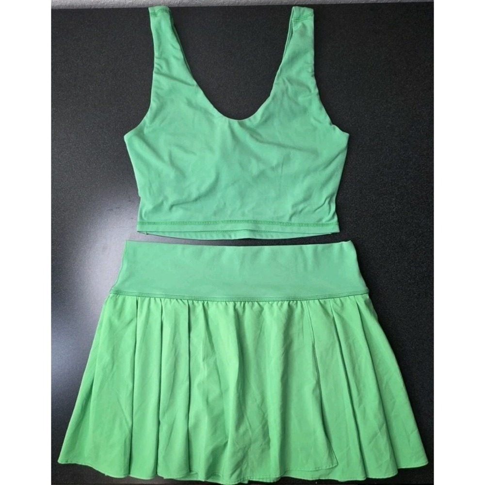 Offline Aerie Set Women L/M Green Skirt Skort Pleated Sport Bra Crap Tennis Gym